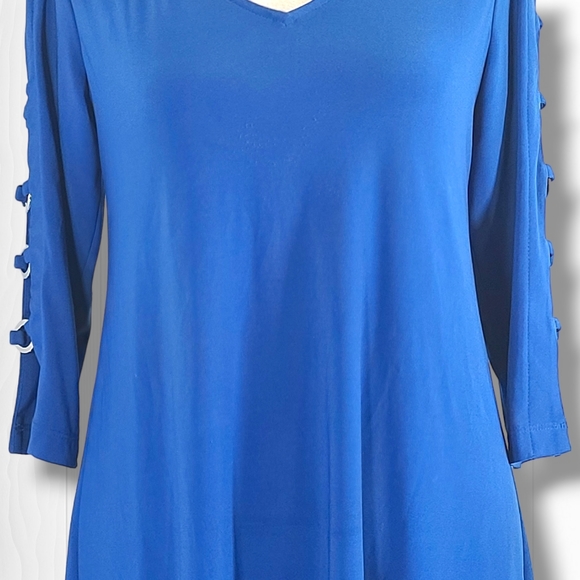 MSK Women's Blue V-Neck Open 3/4 Sleeve Sheath Mini Dress Size Small Petite - Picture 3 of 12